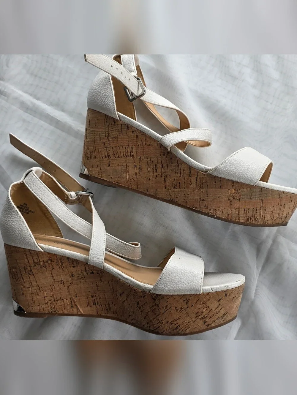 Nine West White Leather Strappy Wedge Sandals